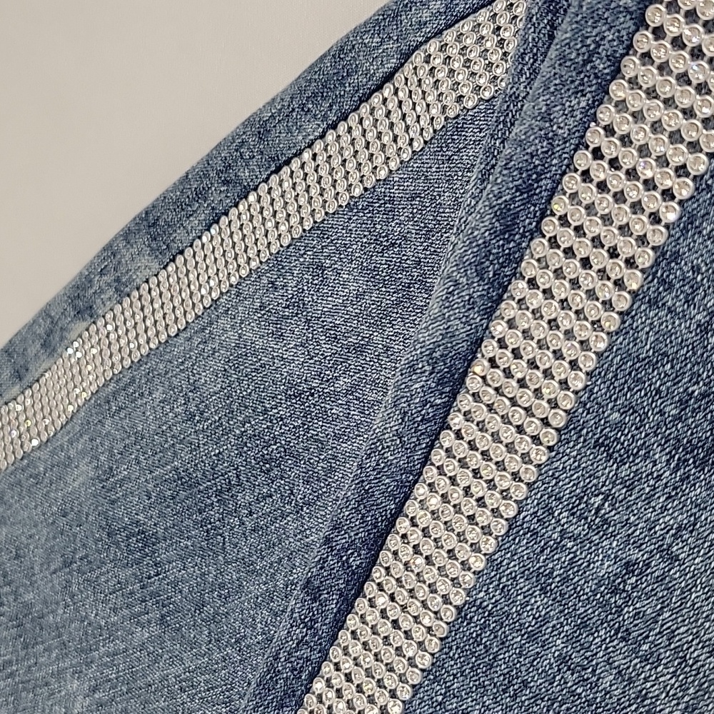 Guess Women's Denim Skinny Jeans with Rhinestones Stripes - Picture 12 of 12